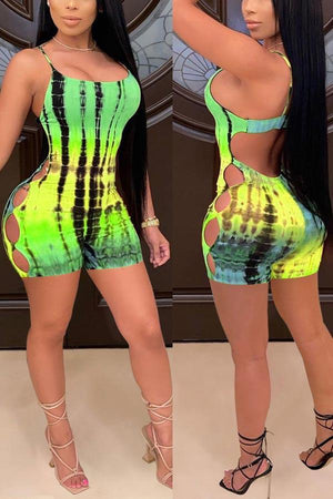 Sexy Digital Printed Backless Romper