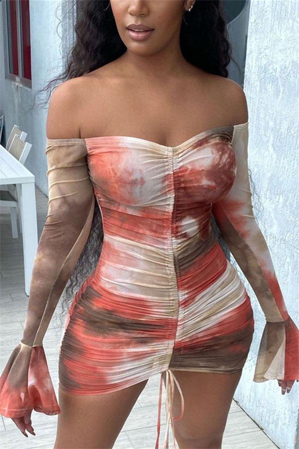 Sexy Draw String Backless Print Dress