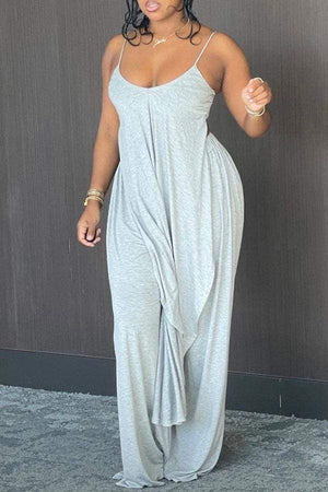 Sexy  Loose Solid Color Camisole Pants Set