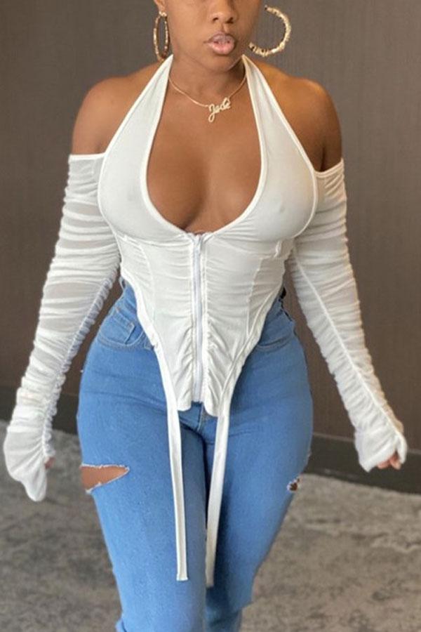 Sexy Mesh stitching Off The Shoulder Tops