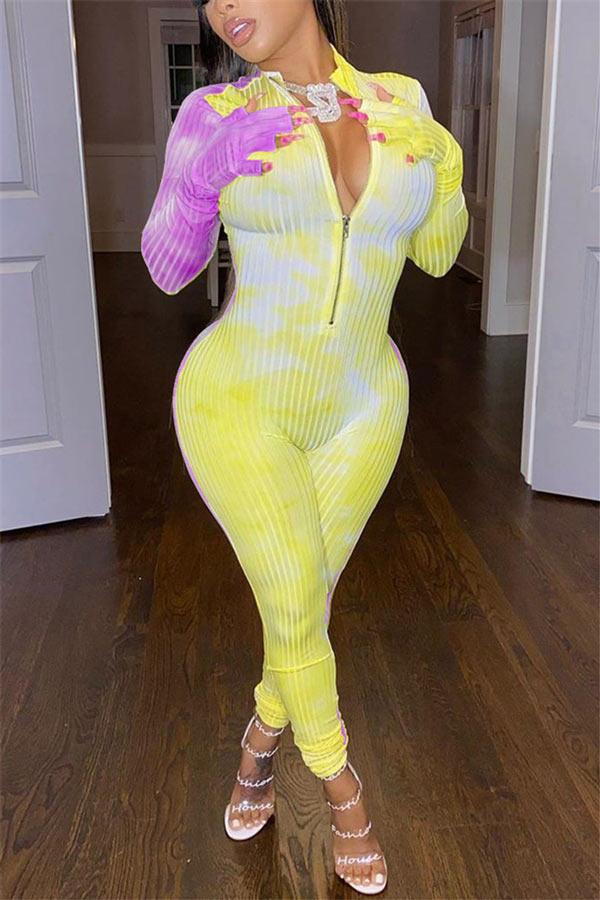 Sexy Multicolor Stitching Skinny Jumpsuits