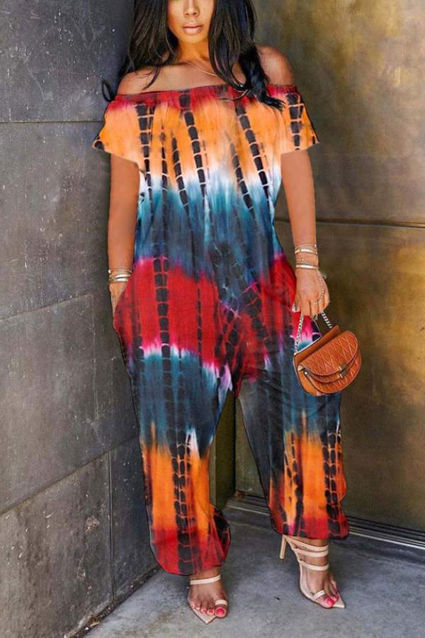 Sexy Off The Shoulder Tie Dye Jumpsuit