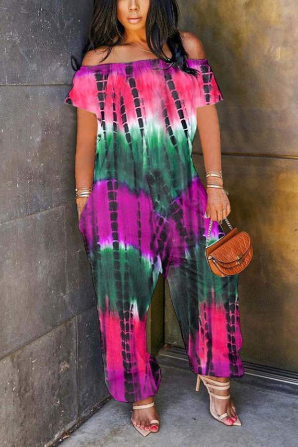 Sexy Off The Shoulder Tie Dye Jumpsuit