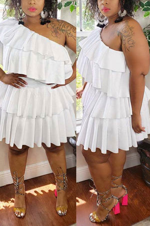 Sexy One Shoulder Pleated Plus Size Dress