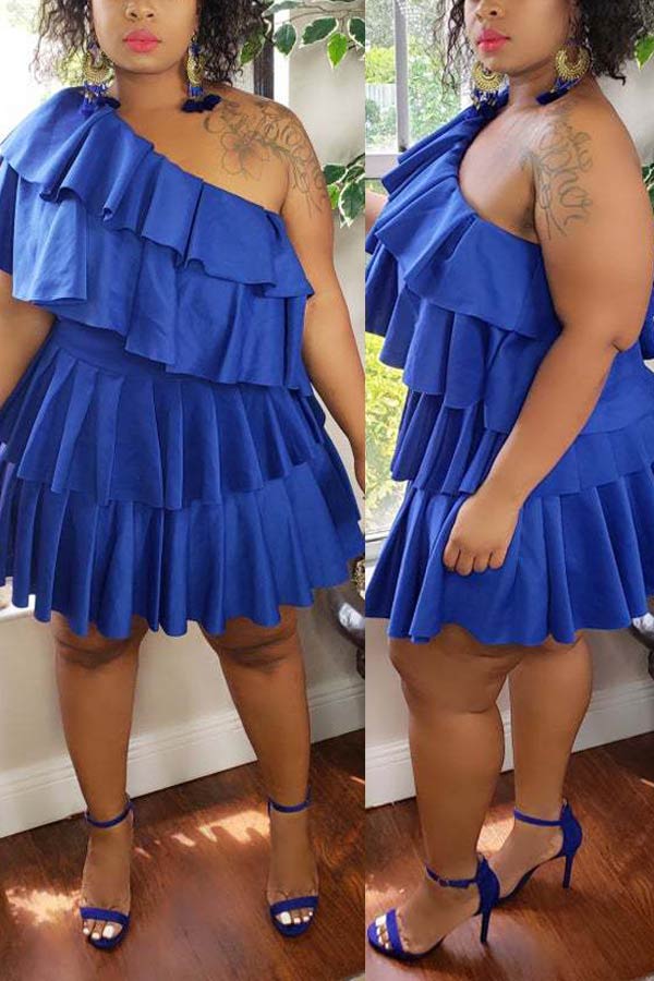 Sexy One Shoulder Pleated Plus Size Dress