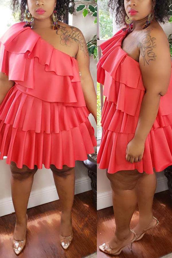 Sexy One Shoulder Pleated Plus Size Dress