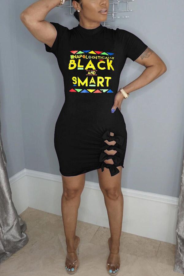 Sexy Plus Size Letter Print Short Sleeve Dress