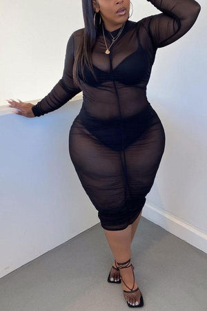 Sexy Plus Size Mesh See Through Dress