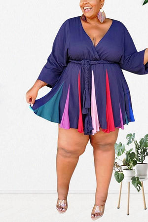 Sexy Plus Size Print With Belt A Line Dress