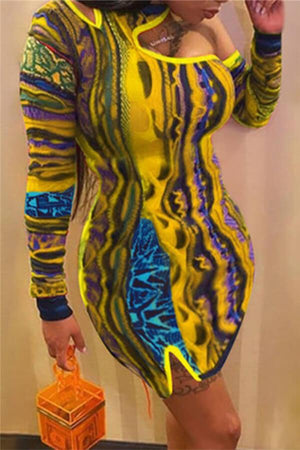 Sexy Print Split Joint Plus Size Wrapped Dress