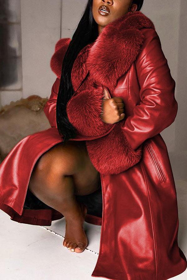 Sexy PU Patchwork Solid Color Outerwear