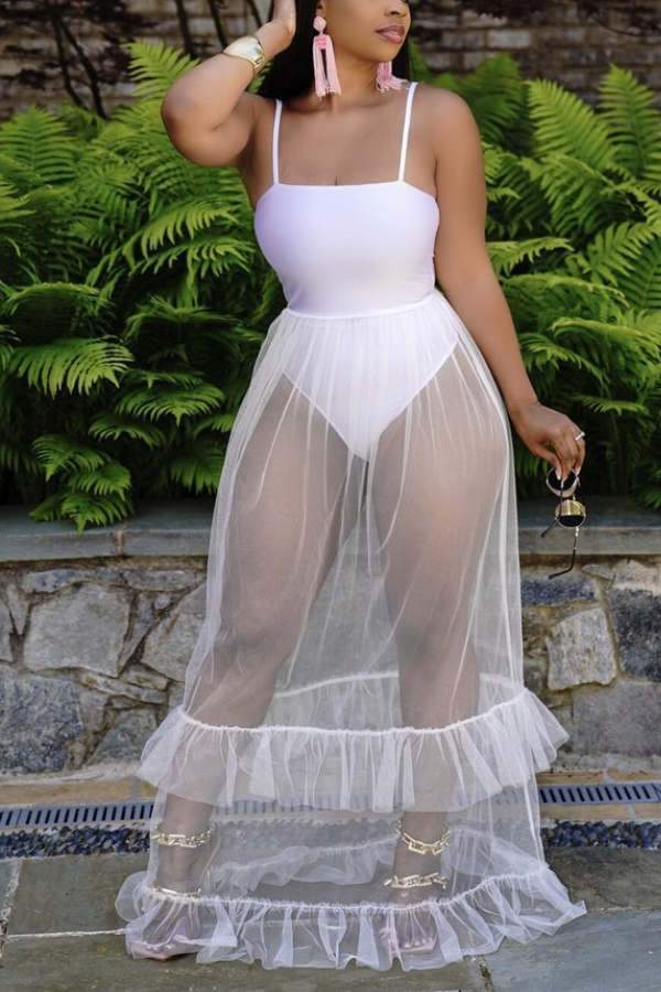 Sexy See-Through Mesh Patchwork Skirt Set