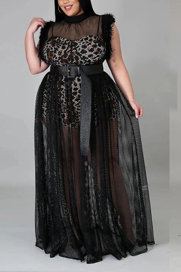 Sexy See Through Mesh Plus Size Dress(Without Belt)