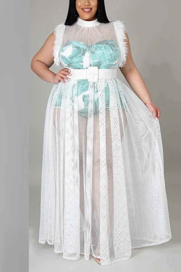Sexy See Through Mesh Plus Size Dress(Without Belt)