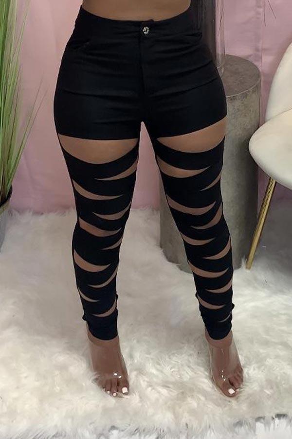 Sexy Skinny Ripped Solid Color Trousers