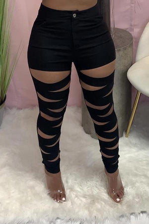 Sexy Skinny Ripped Solid Color Trousers