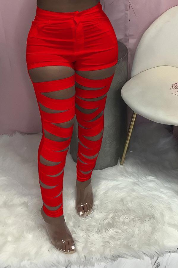Sexy Skinny Ripped Solid Color Trousers