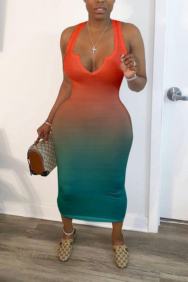 Sexy Skinny V Neck Gradient Dress