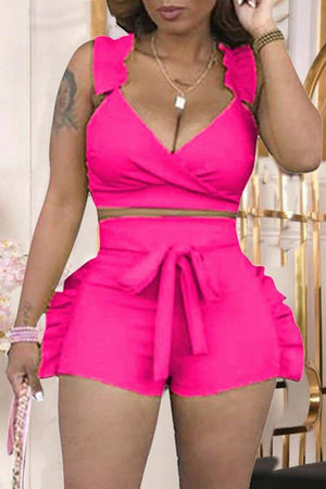 Sexy Sleeveless V Neck Solid Shorts Set