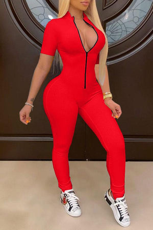 Sexy Slim Solid Zipper Design Jumpsuits