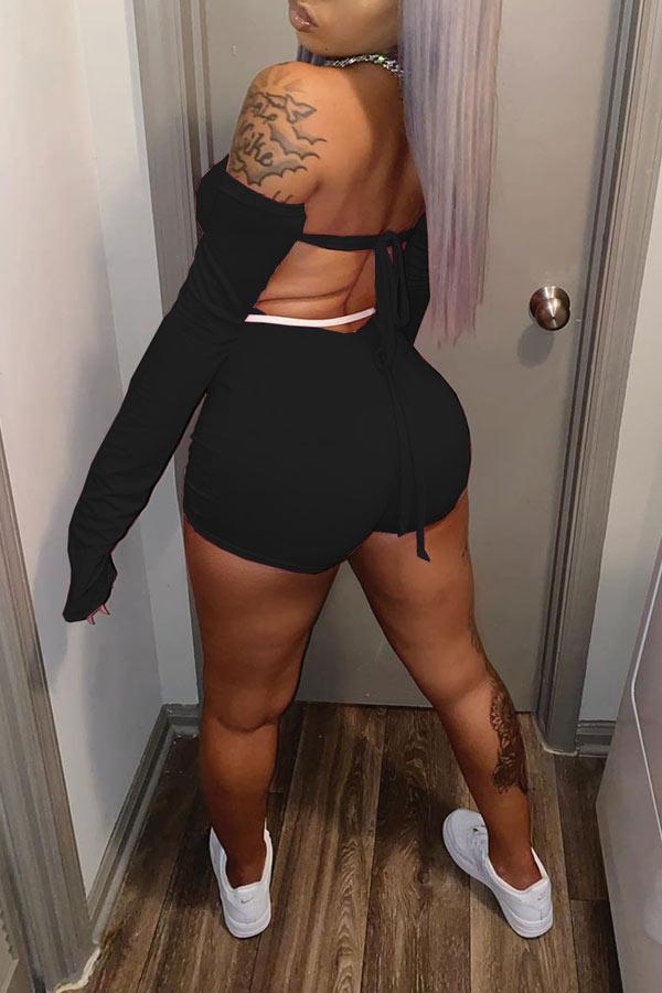 Sexy Solid Color Backless Lace Up Romper
