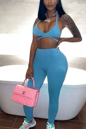 Sexy Solid Color Camisole Slim Trousers Set