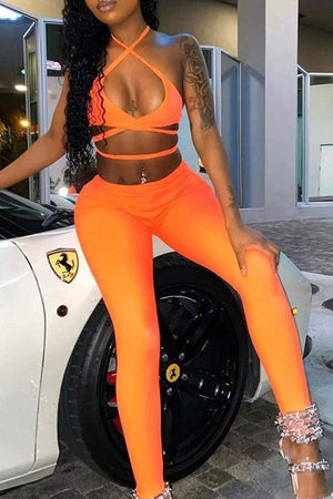 Sexy Solid Color Camisole Slim Trousers Set