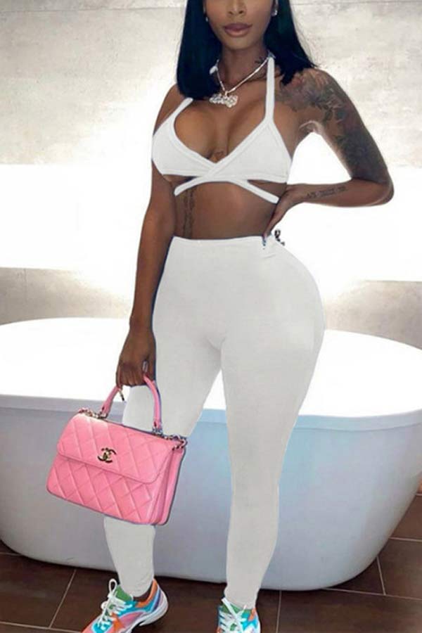 Sexy Solid Color Camisole Slim Trousers Set