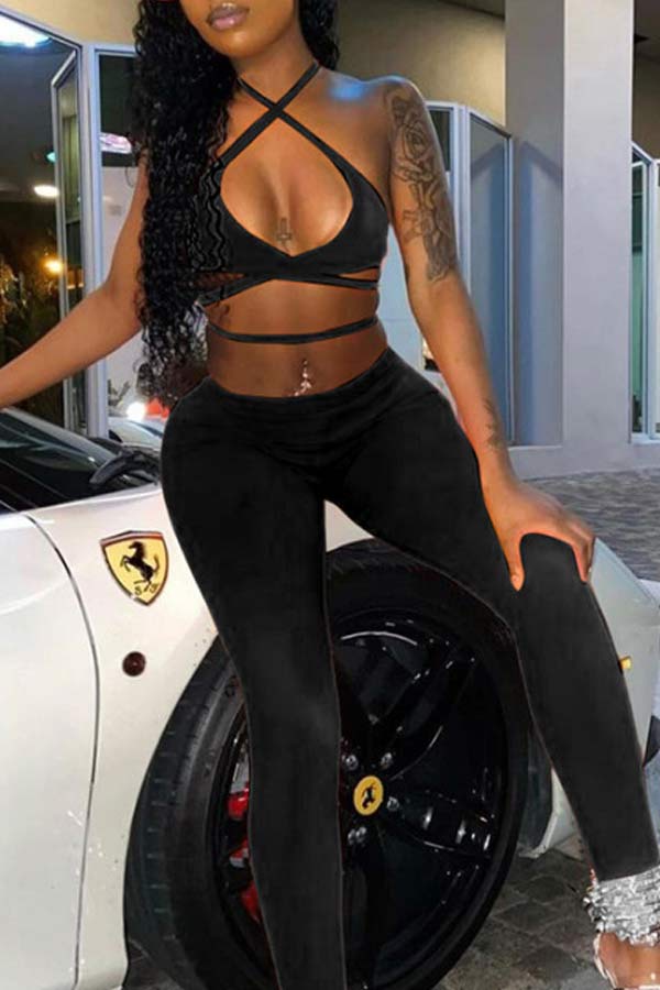 Sexy Solid Color Camisole Slim Trousers Set