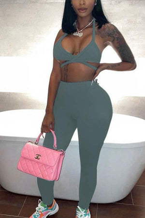 Sexy Solid Color Camisole Slim Trousers Set