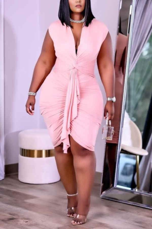 Sexy Solid Color Fold Slim Dress