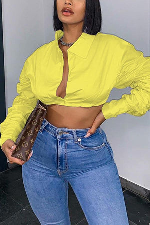 Sexy Solid Color Fold Turndown Collar Tops