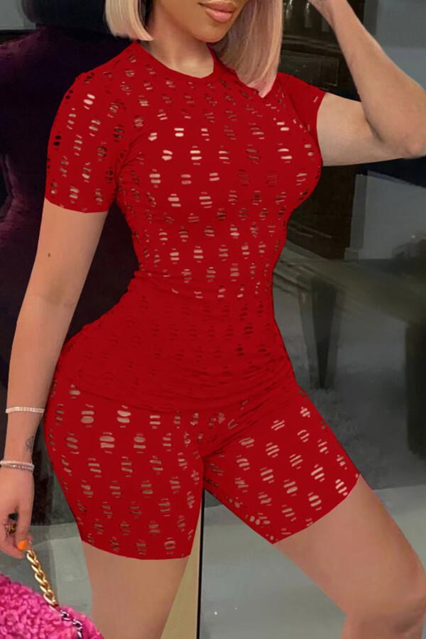 Sexy Solid Color Hollowed Out Two Pieces