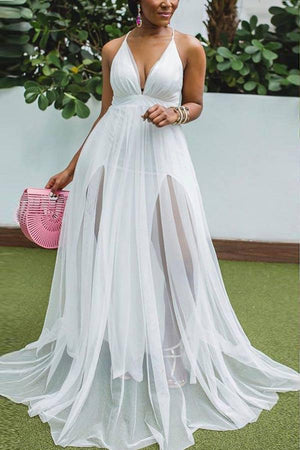 Sexy Solid Color Mesh Maxi Dress