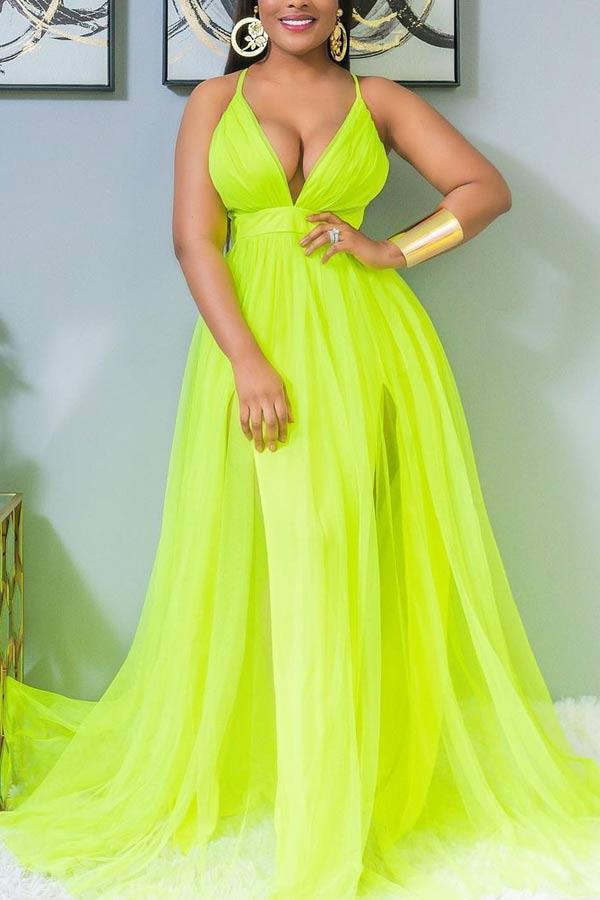 Sexy Solid Color Mesh Maxi Dress