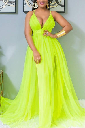 Sexy Solid Color Mesh Maxi Dress