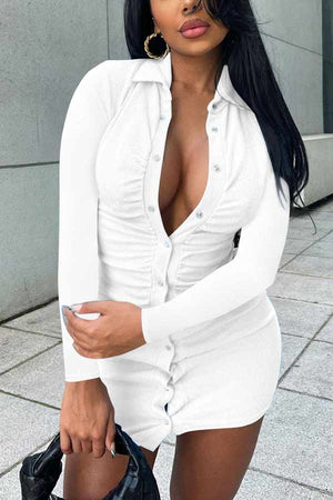 Sexy Solid Color Single Breasted Mini Dress