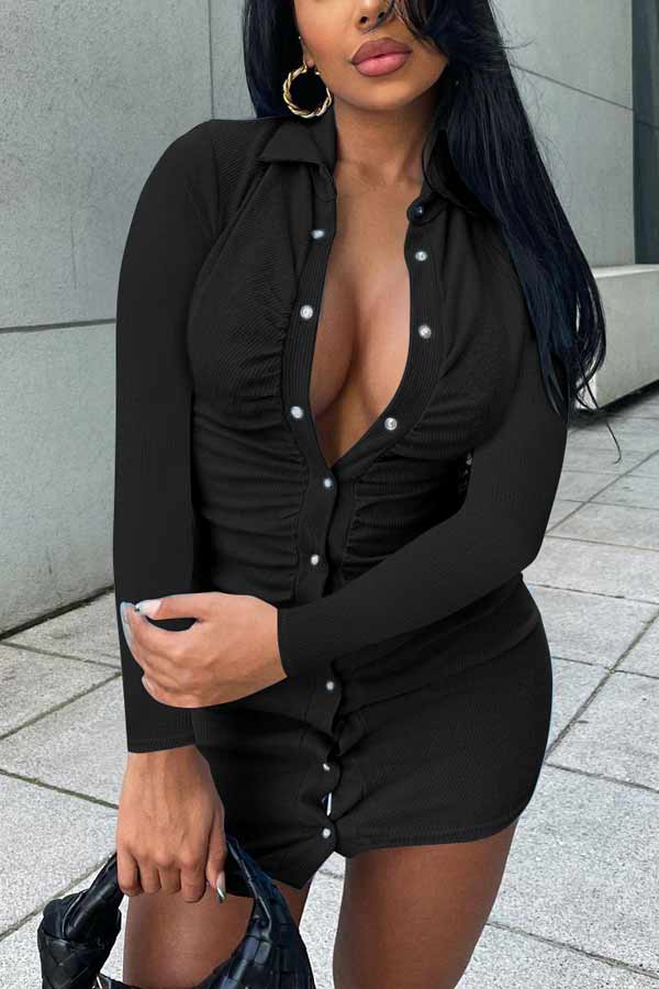 Sexy Solid Color Single Breasted Mini Dress