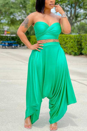 Sexy Solid Color TubeTop Flared Pants Set