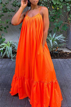 Sexy Solid Loose Sling Plus Size Dress