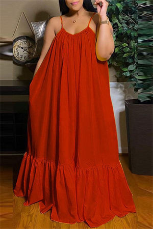 Sexy Solid Loose Sling Plus Size Dress