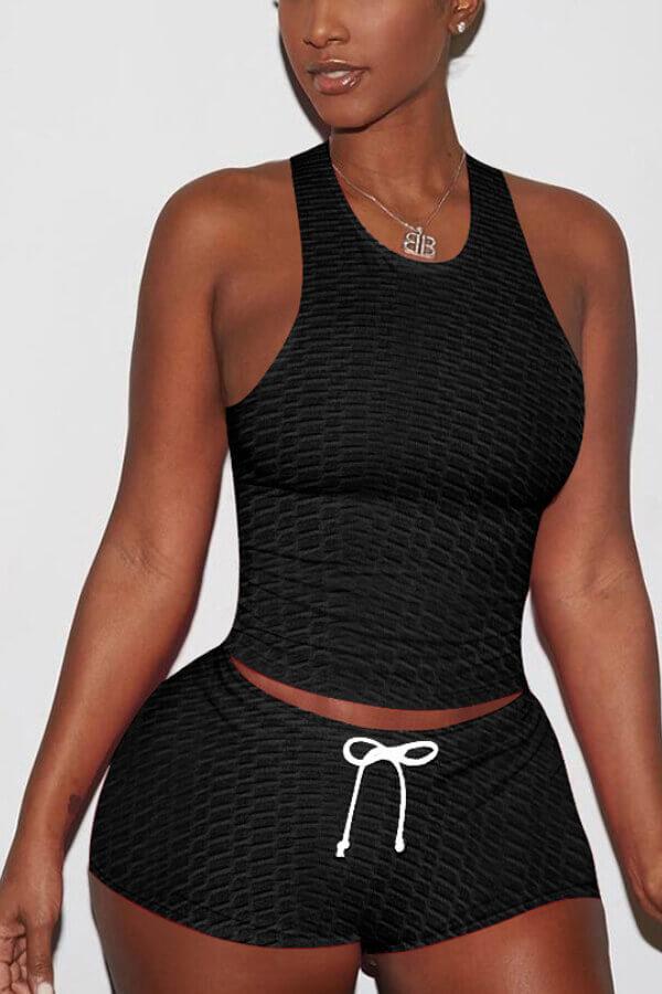 Sexy Sportswear Solid Color Stretch Two Pieces