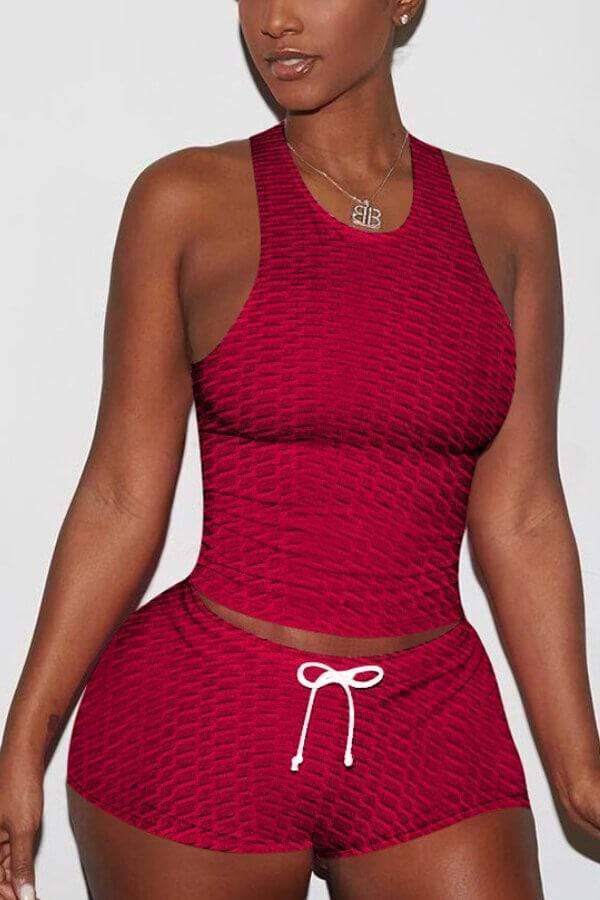 Sexy Sportswear Solid Color Stretch Two Pieces