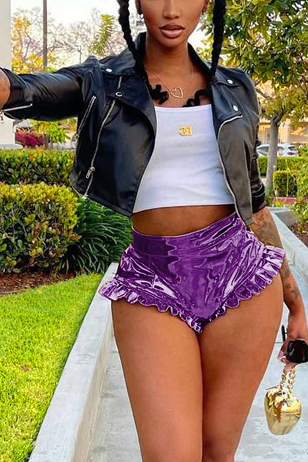Sexy Summer Solid Color PU Shorts