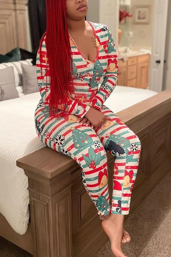 Sexy V Neck Cartoon Print Skinny Jumpsuits