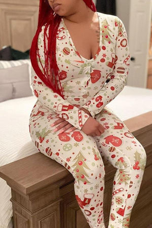 Sexy V Neck Cartoon Print Skinny Jumpsuits