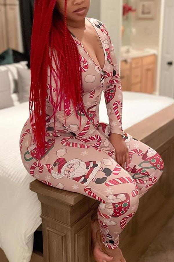 Sexy V Neck Cartoon Print Skinny Jumpsuits