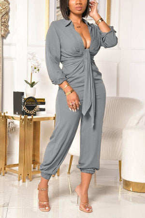 Sexy V Neck Solid Color Plus Size Jumpsuit