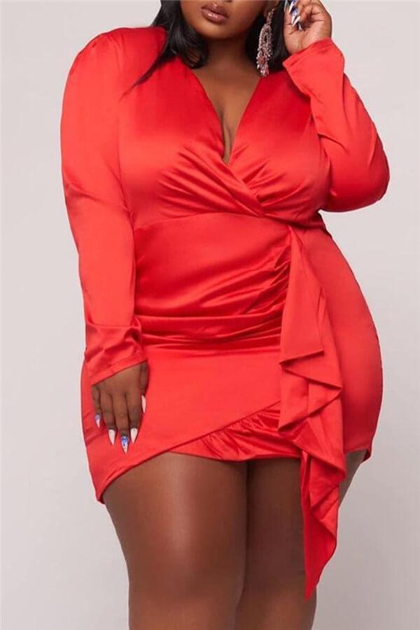 Sexy V Neck Wrapped Plus Size Dress