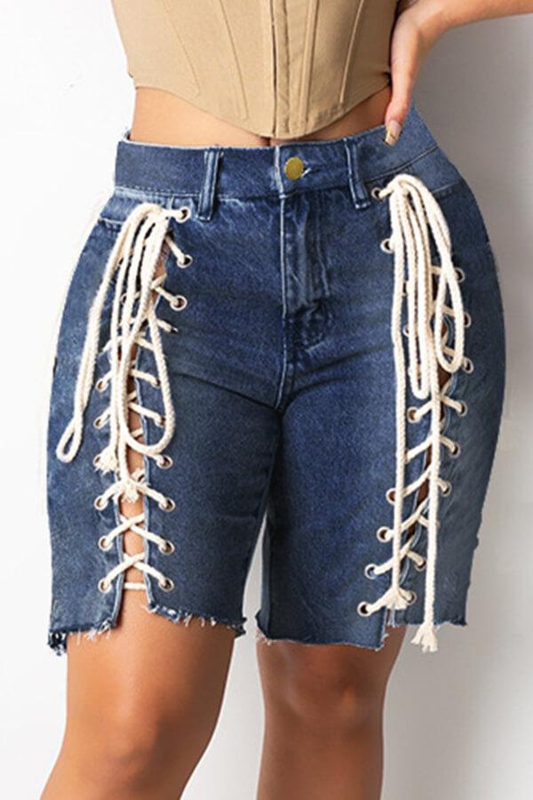 Street Cross Straps Plus Size Denim Shorts